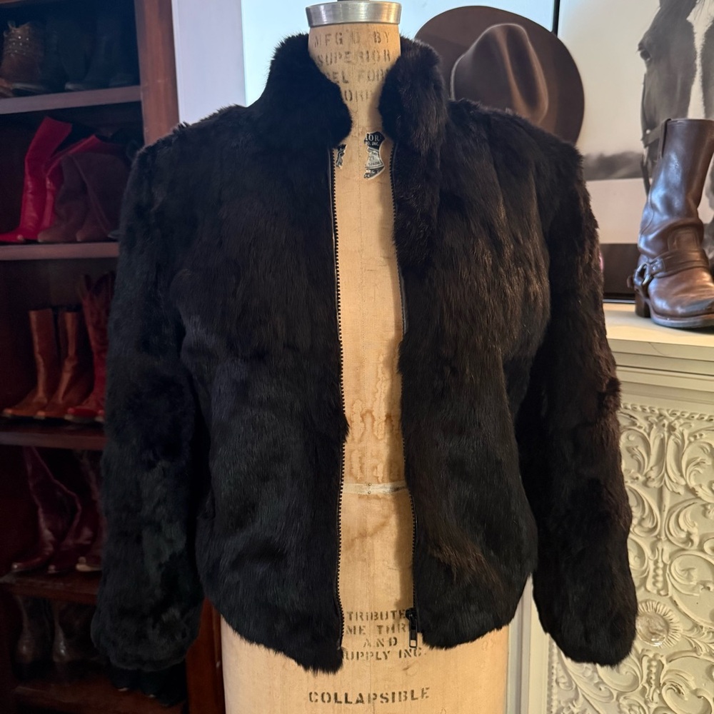 Elegant Black rabbit Fur Jacket